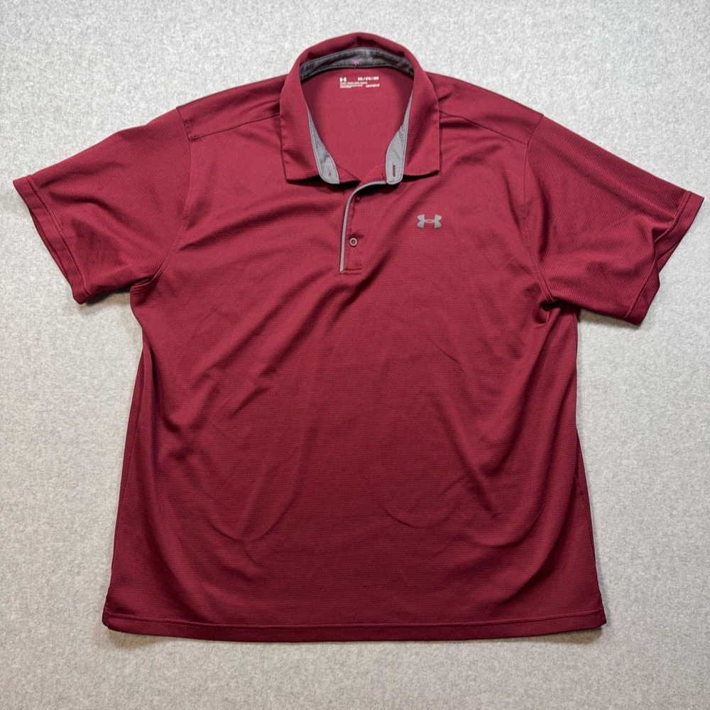 Under Armour Polo Shirt Mens 3XL Red Solid HeatGear Loose Fit Golf Performance